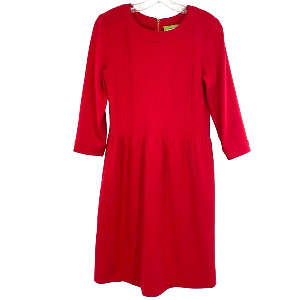 Elizabeth McKay The Pleated Red Belted Knit Dress - Picture 2 of 9